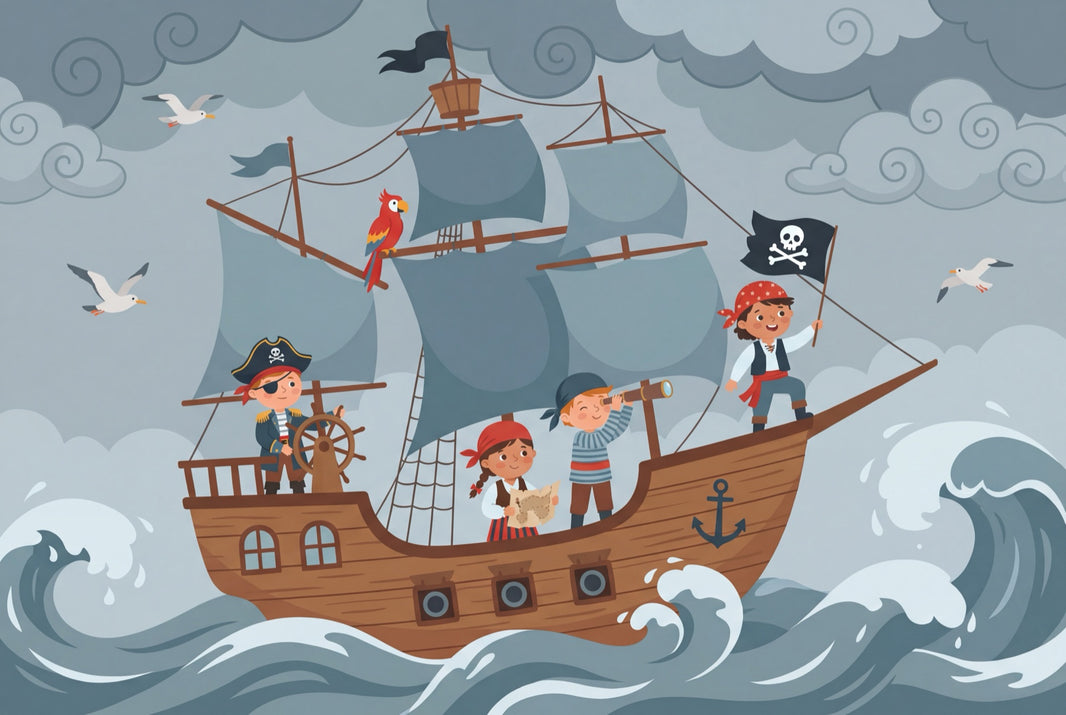 Pirate Adventure Wallpaper Ship Cartoon Wall Mural pattern artwork