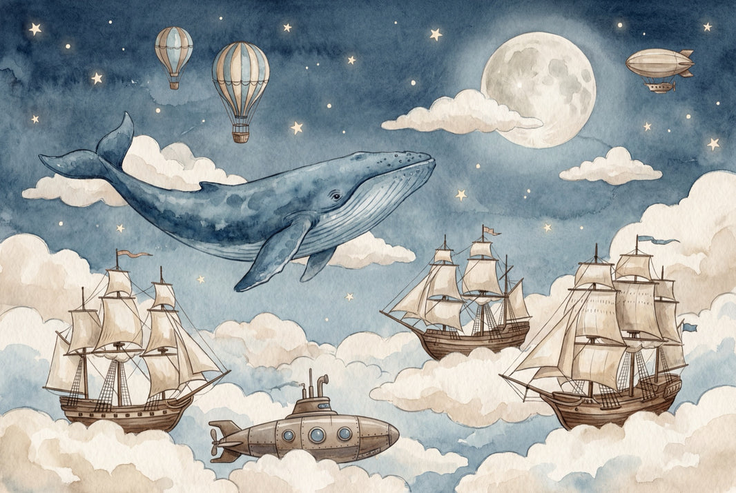 Starry Night Wallpaper Whale Balloon Wall Mural pattern artwork