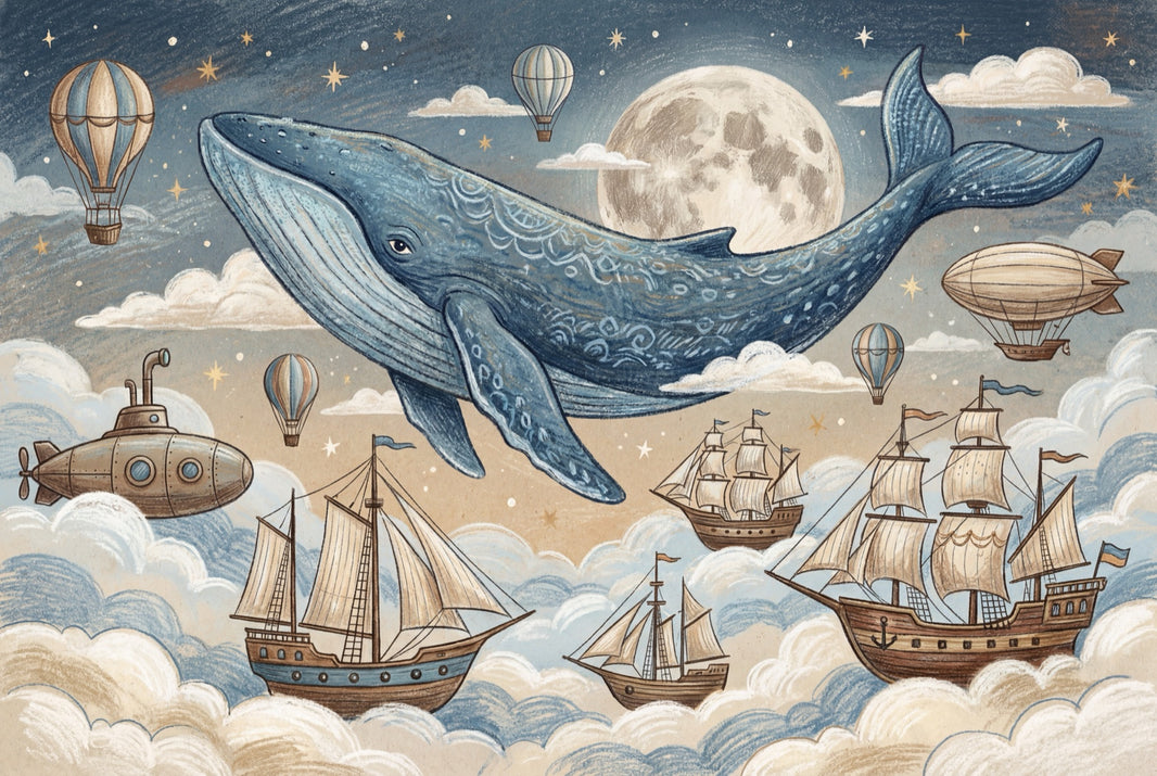 Whale Wallpaper Fantasy Nautical Wall Mural pattern artwork
