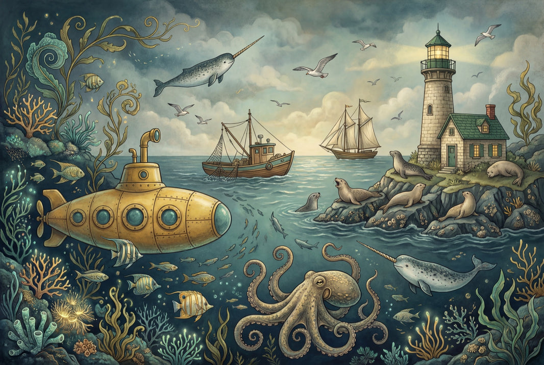 Underwater Wallpaper Submarine Lighthouse Wall Mural pattern artwork