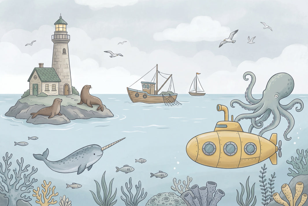 Lighthouse Wallpaper Nautical Underwater Wall Mural pattern artwork