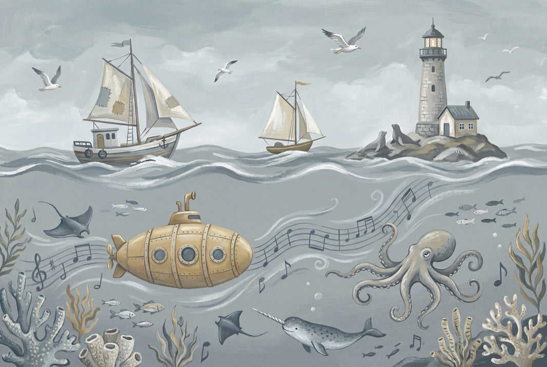 Marine Wallpaper Sailboats Lighthouse Wall Decor pattern artwork