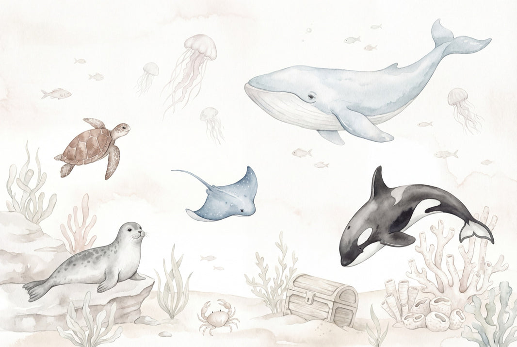 Underwater Wallpaper Marine Life Watercolor Wall Decor pattern artwork