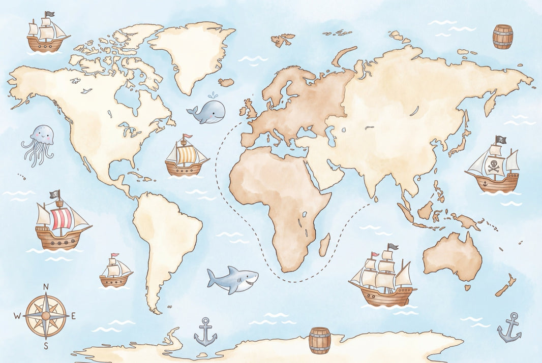 World Map Wallpaper Nautical Ocean Wall Mural pattern artwork
