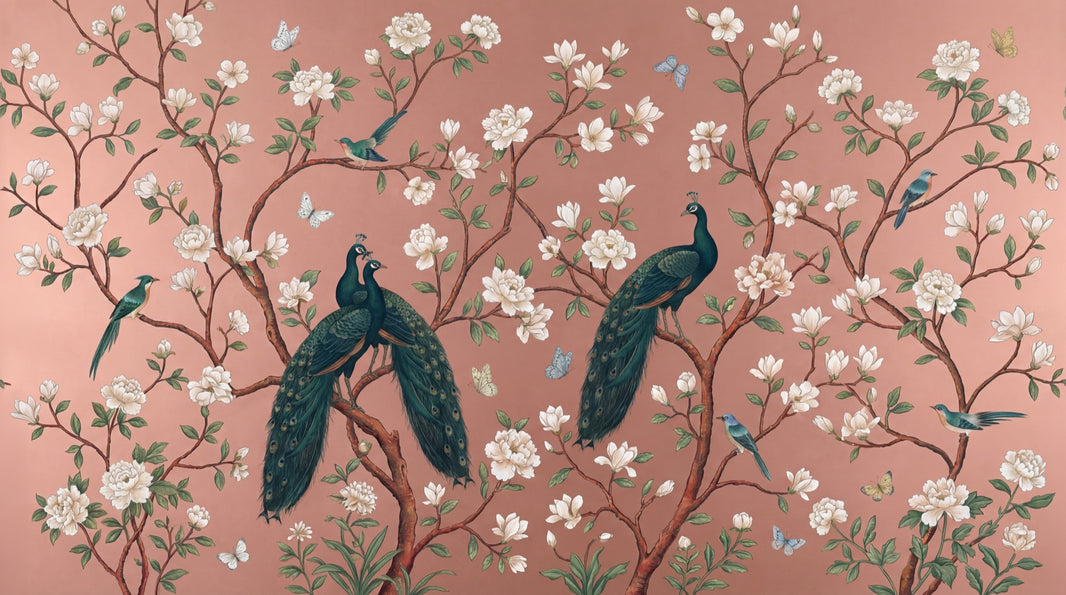 Elegant Peacocks Wallpaper Floral Vintage Wall Art pattern artwork