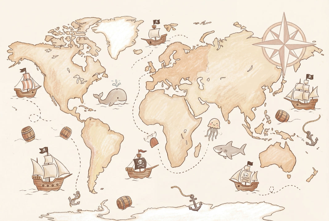 World Map Wallpaper Adventure Nautical Wall Mural pattern artwork