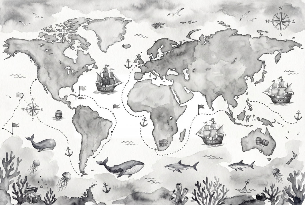 World Map Wallpaper Nautical Ocean Wall Mural pattern artwork