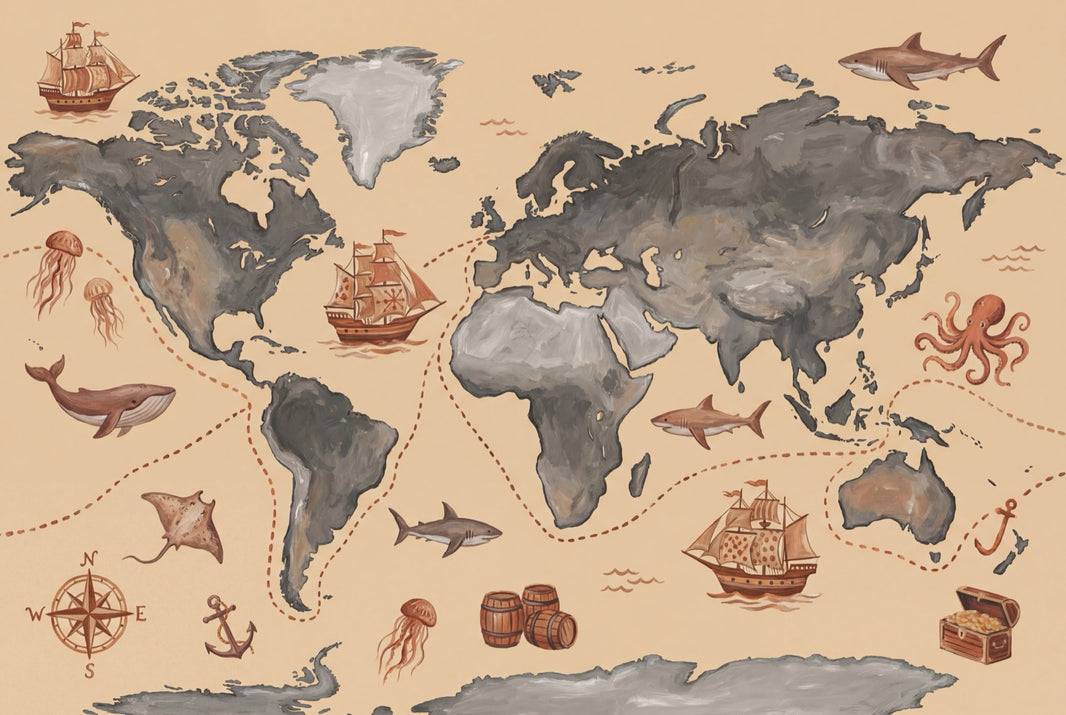 World Map Wallpaper Nautical Vintage Wall Decor pattern artwork