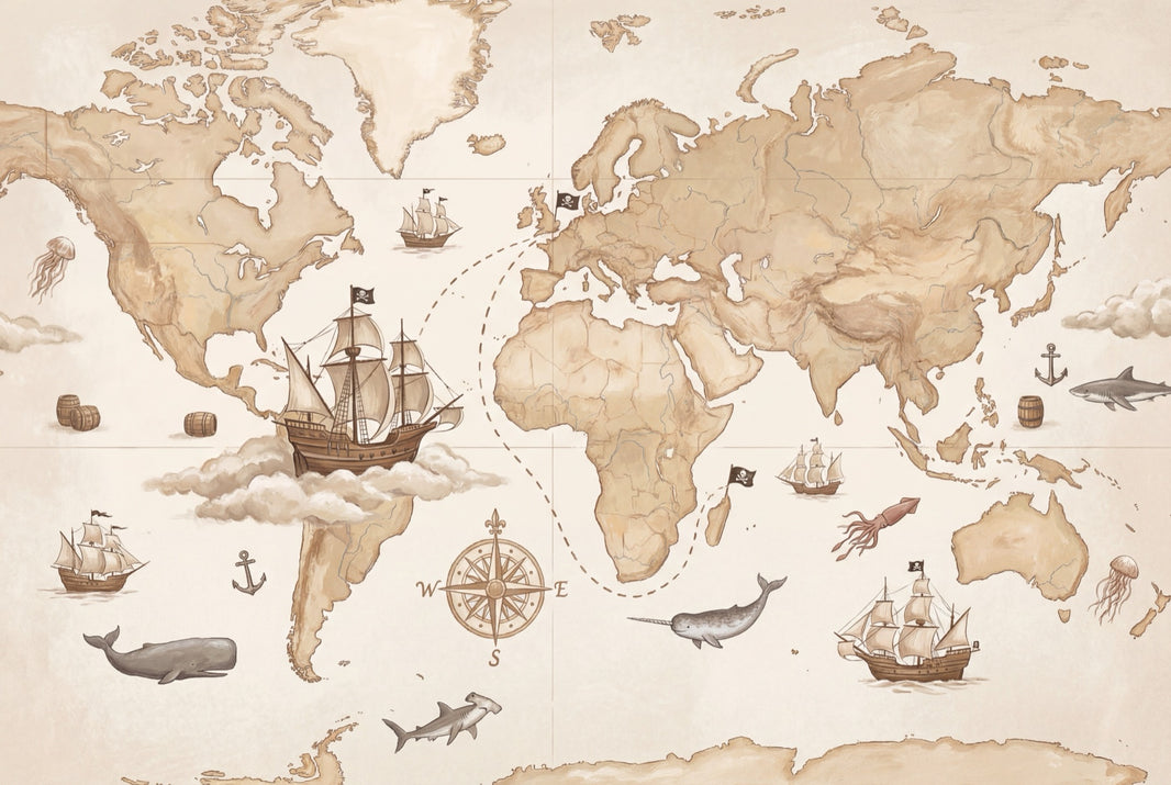 World Map Wallpaper Vintage Nautical Wall Mural pattern artwork