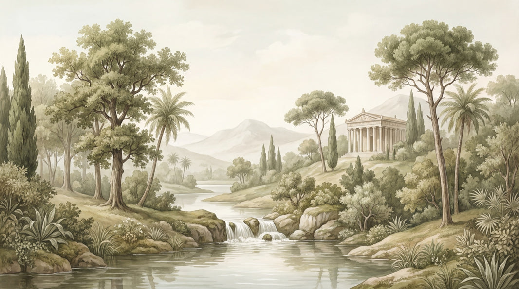 Shades Of Green Wallpaper Classic Temple Wall Mural pattern artwork
