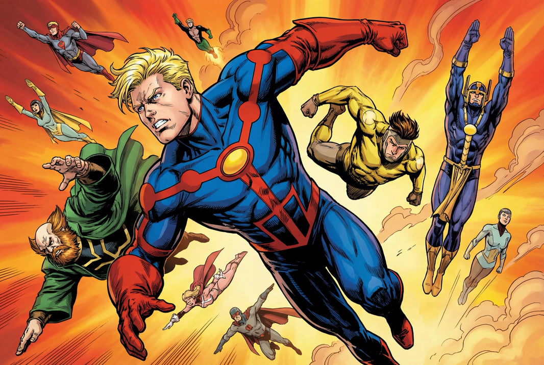 Superheroes Wallpaper Comic Flying Wall Mural pattern artwork