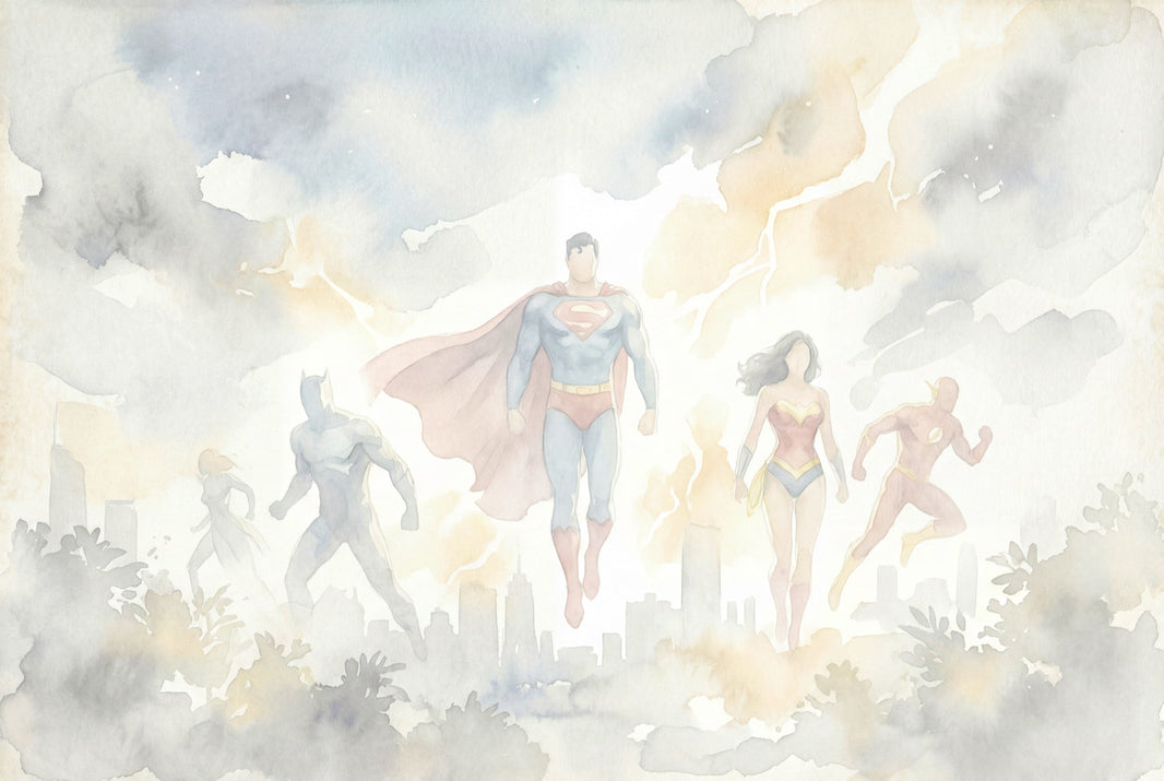 Superheroes Wallpaper Watercolor Cityscape Wall Mural pattern artwork
