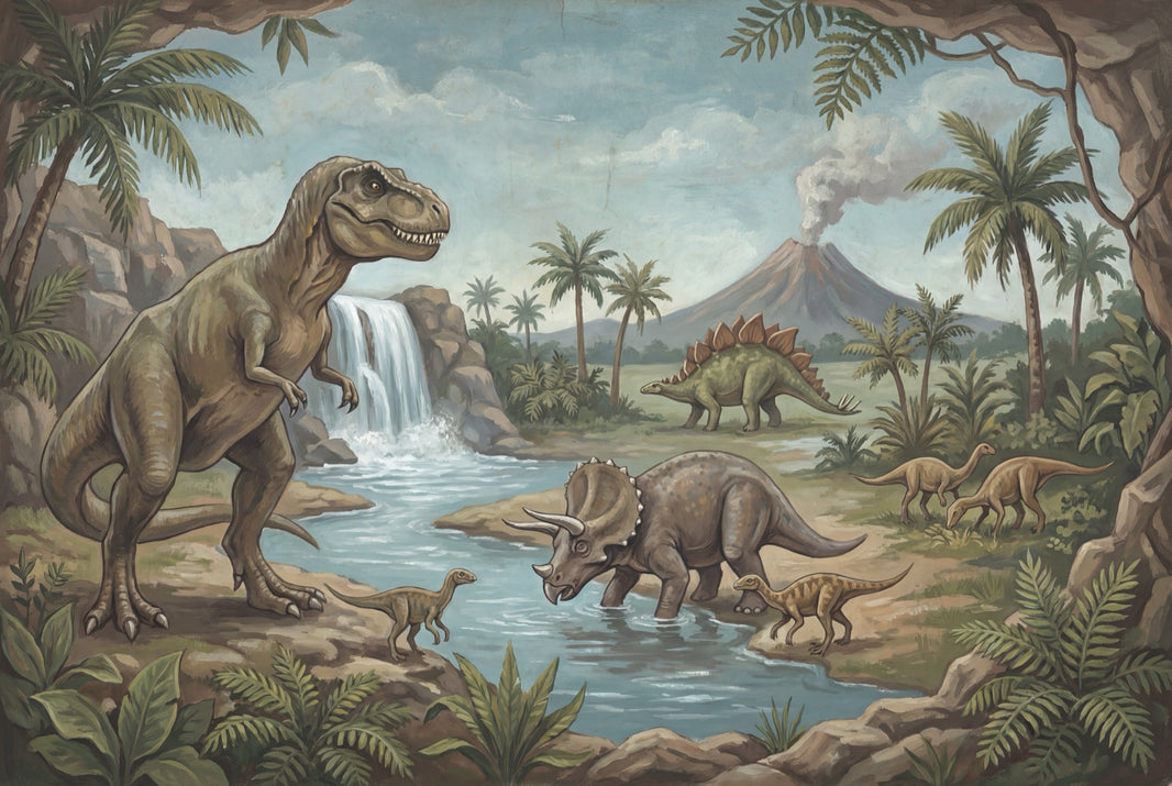 Dinosaurs Wallpaper Waterfall Volcano Removable Wall Decor pattern artwork