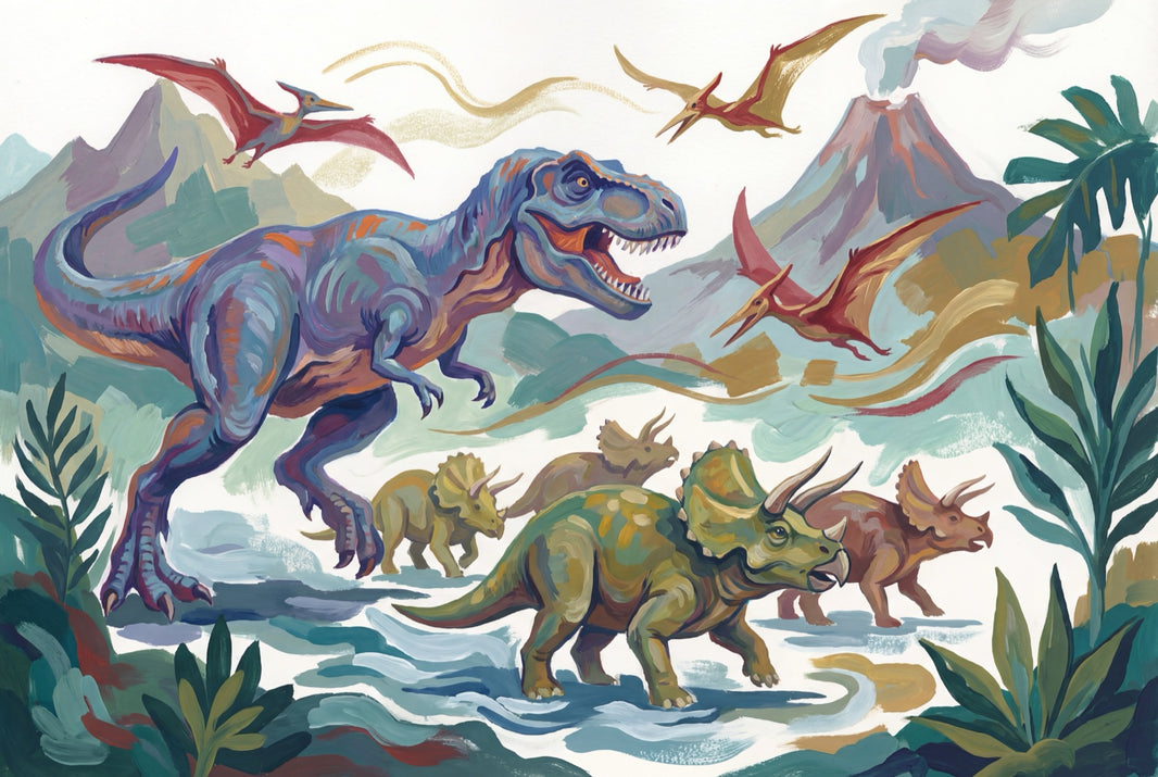 Dinosaur Wallpaper Prehistoric Volcano Wall Mural pattern artwork