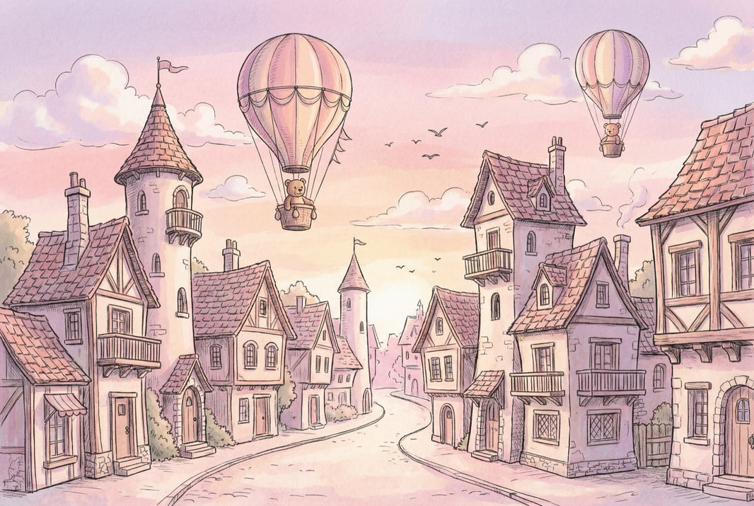 Vintage Village Wallpaper Whimsical Pastel Wall Mural pattern artwork