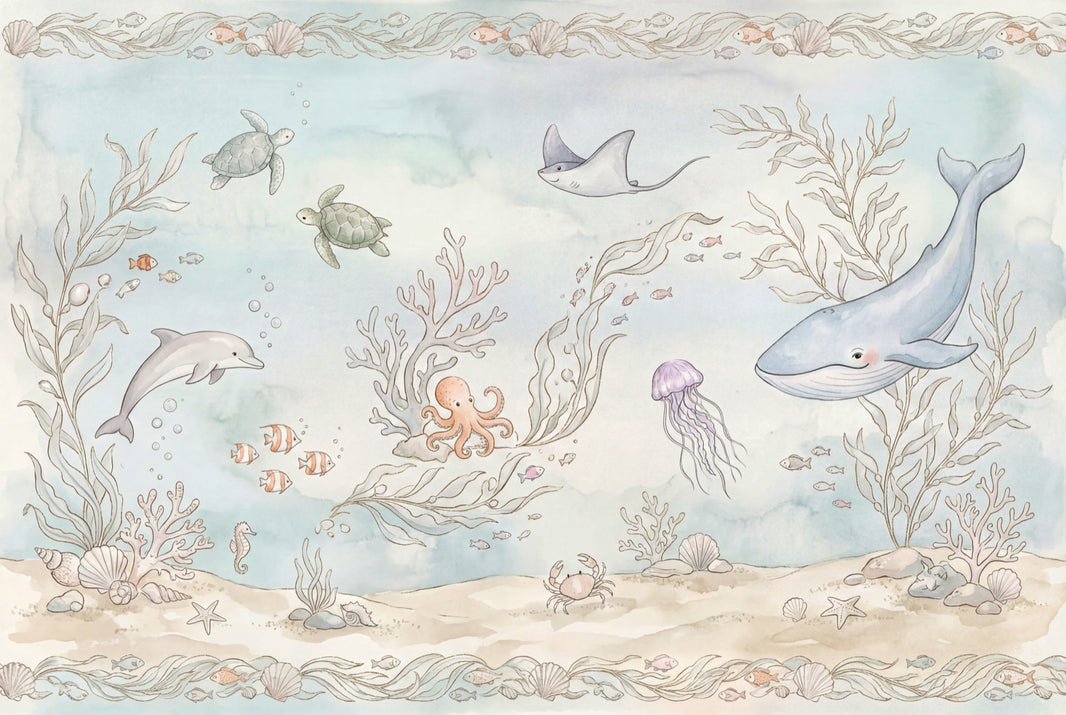 Underwater Wallpaper Ocean Watercolor Wall Mural pattern artwork
