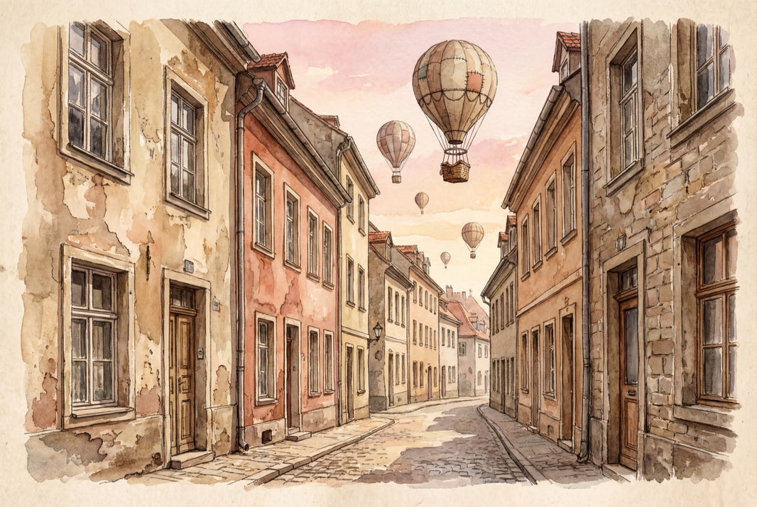 European Architecture Wallpaper Vintage Hot Air Balloons Wall Mural pattern artwork