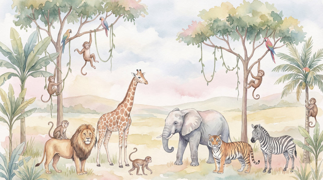 Safari Animals Wallpaper Jungle Nature Wall Mural pattern artwork