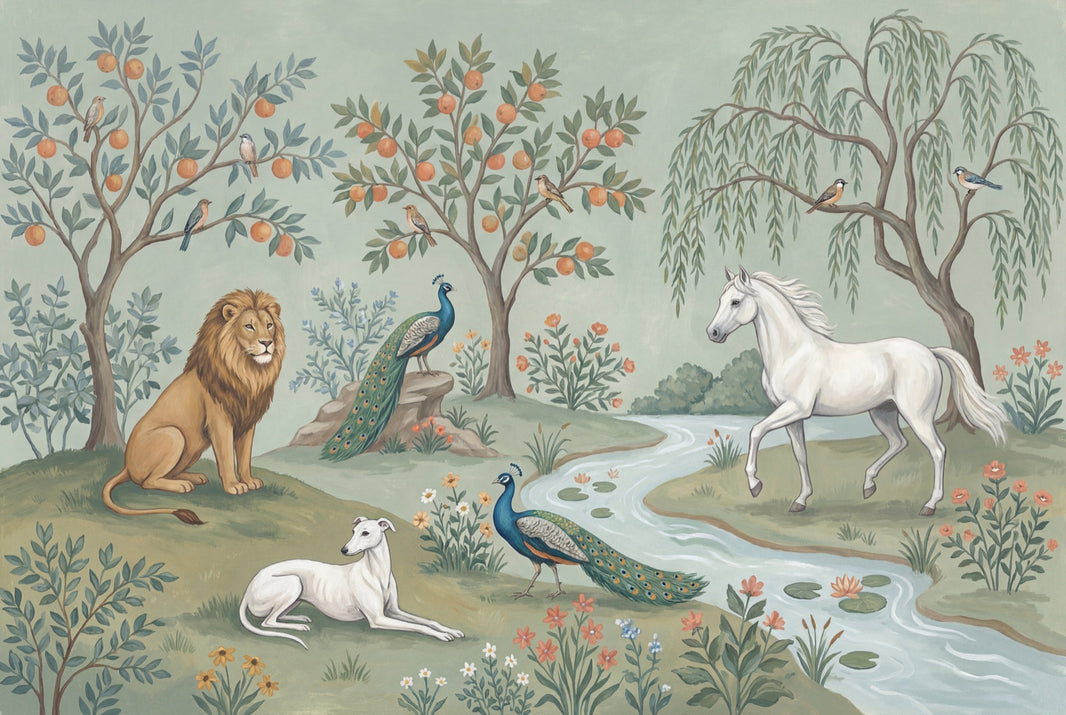Vintage Mural Wallpaper Pastoral Landscape Peacocks Removable Wall Decor pattern artwork