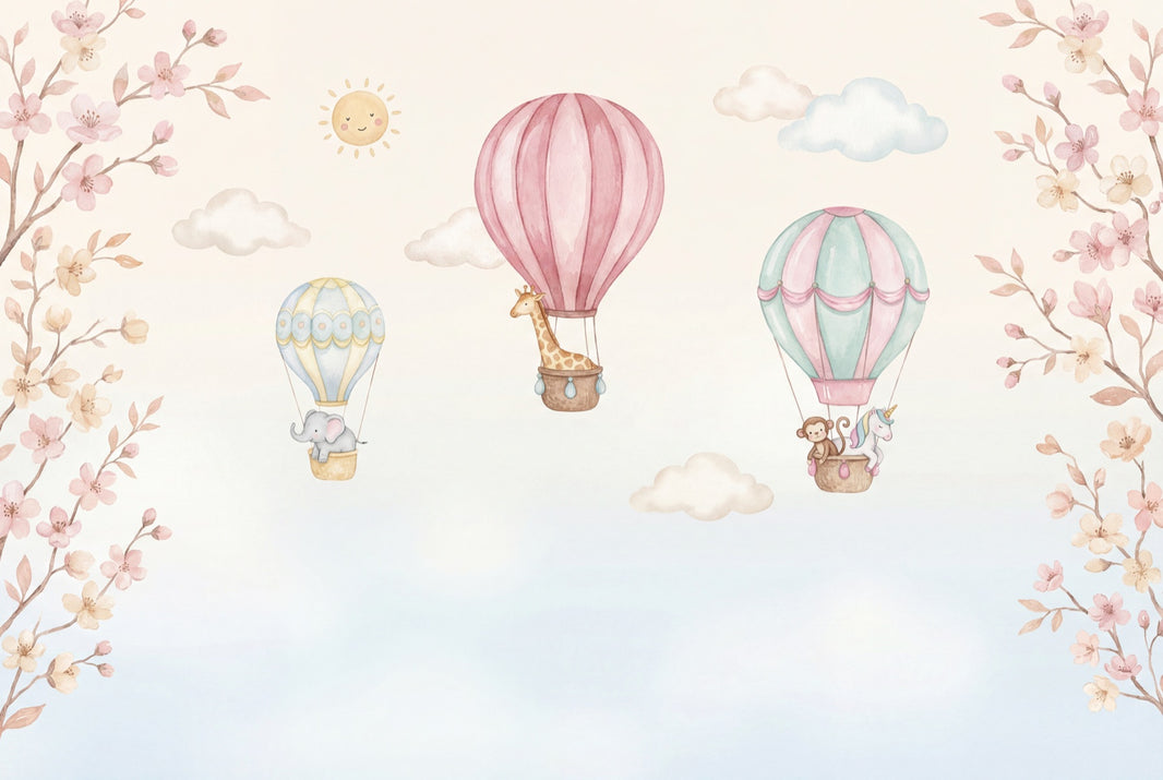 Hot Air Balloons Wallpaper Pastel Nursery Wall Mural pattern artwork