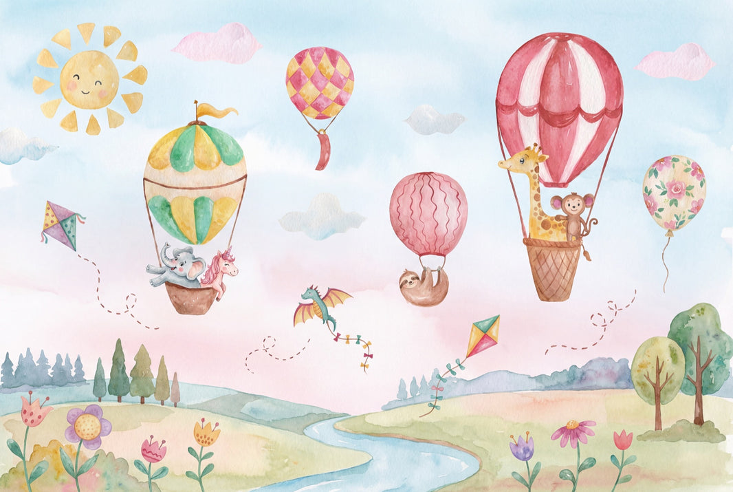 Hot Air Balloons Wallpaper Pastel Sky Childrens Nursery Removable Wall Decor pattern artwork