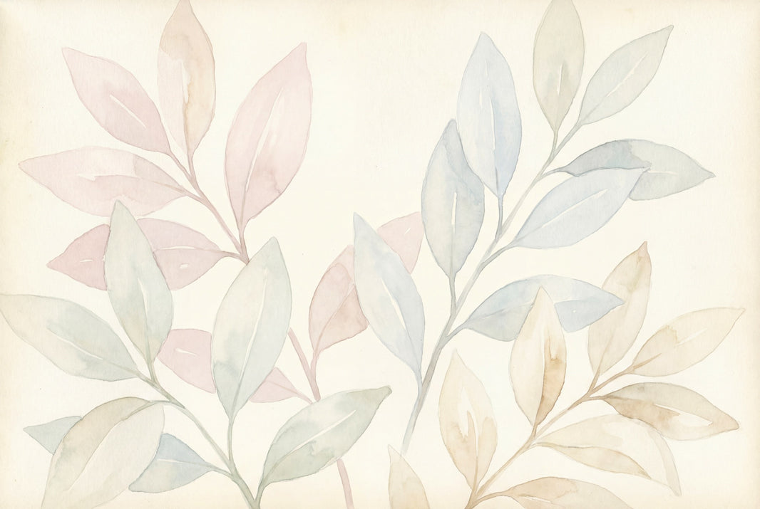 White Background Wallpaper Minimal Botanical Watercolor Removable Wall Decor pattern artwork