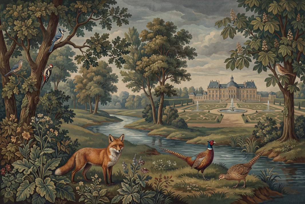 European Château Wallpaper Formal Garden River Removable Wall Decor pattern artwork