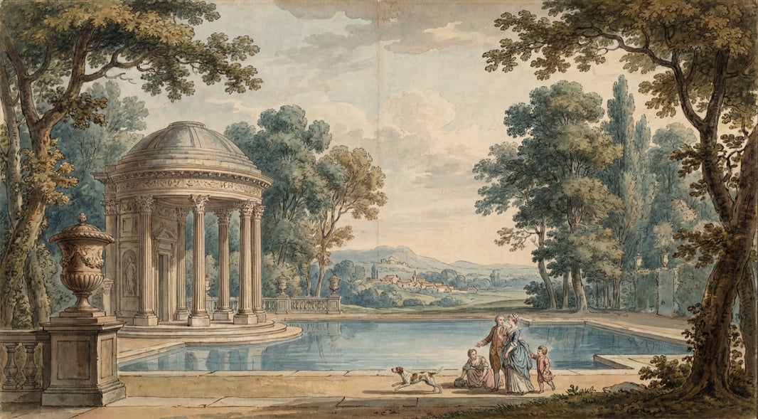 Neoclassical Pavilion Wallpaper Classical Garden Removable Reflecting Pool Wall Decor pattern artwork