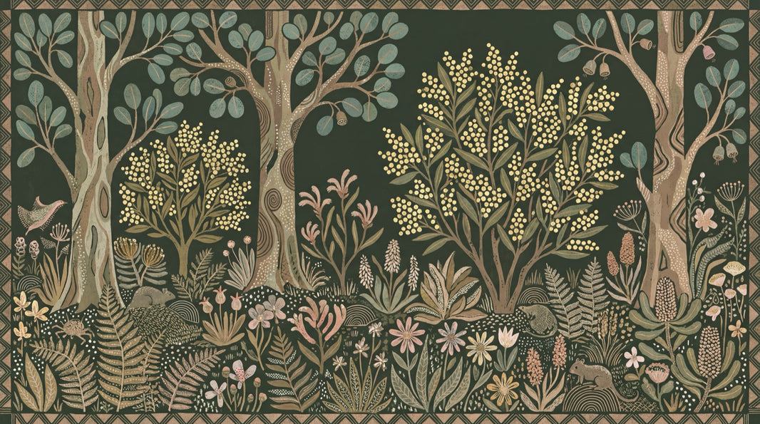 Whimsical Forest Wallpaper Vintage Nature Wall Mural pattern artwork