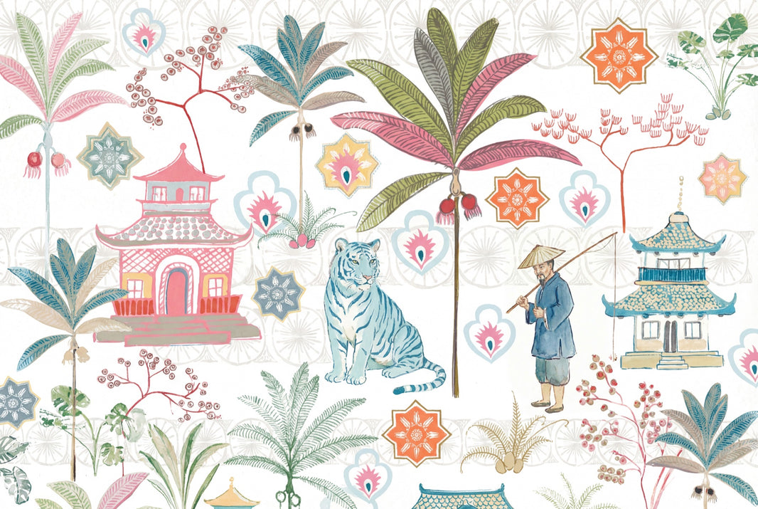 White Background Wallpaper Chinoiserie Removable Tropical Wall Decor pattern artwork