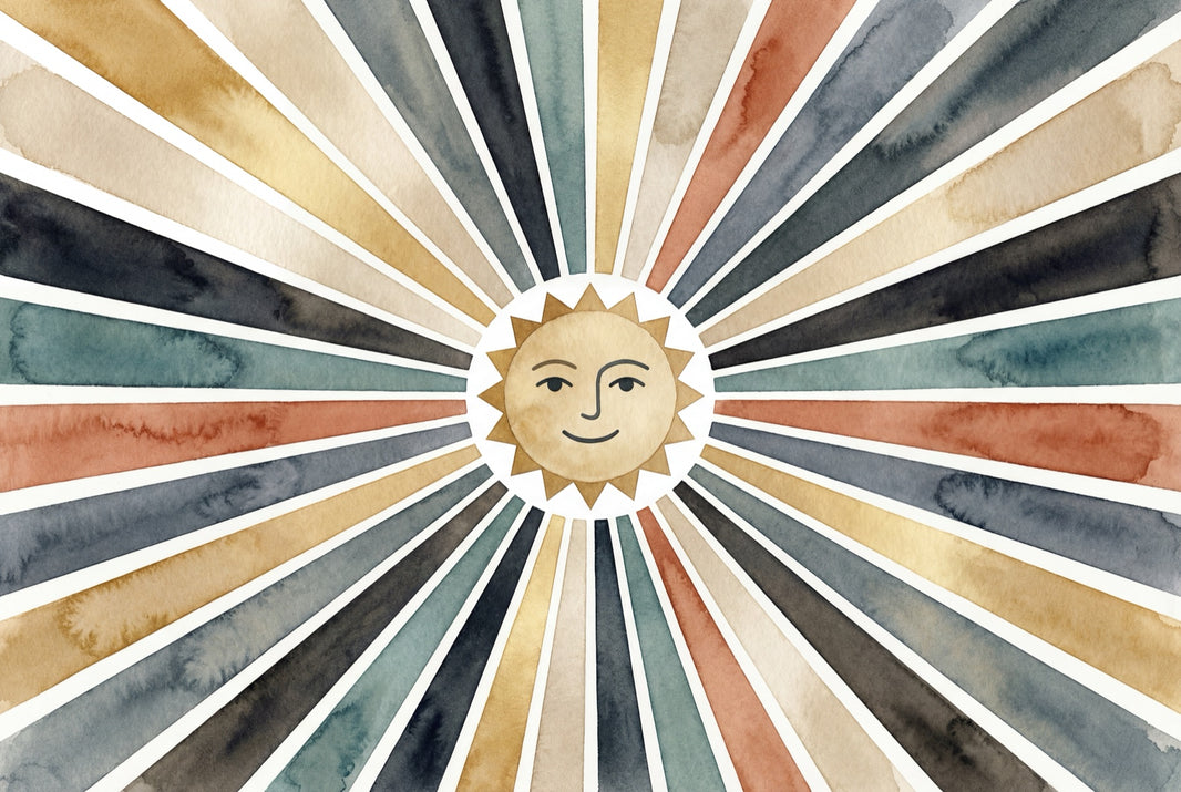 Sun Face Wallpaper Starburst Rays Watercolor Wash Wall Mural pattern artwork