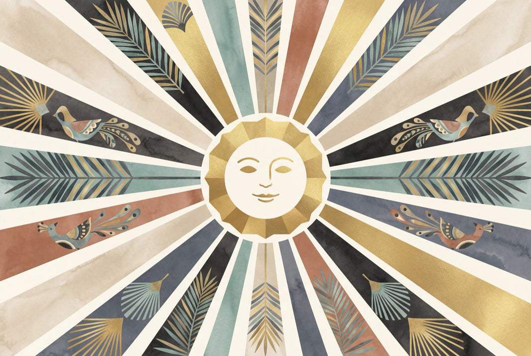 Sun Face Wallpaper Starburst Rays Removable Gold Accents Wall Decor pattern artwork