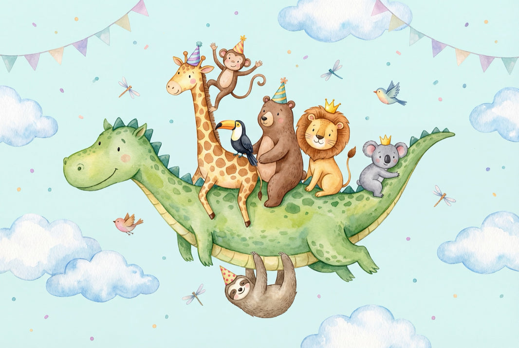 Party Animals Wallpaper Watercolor Whimsical Wall Mural pattern artwork