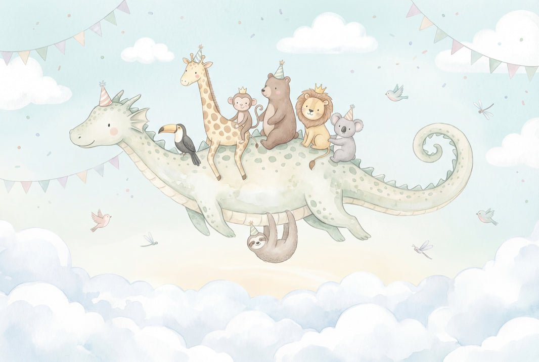Flying Dragon Wallpaper Pastel Nursery Removable Wall Decor pattern artwork