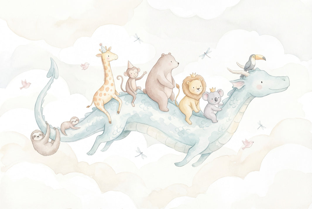 Flying Dragon Wallpaper Watercolor Removable Nursery Wall Decor pattern artwork