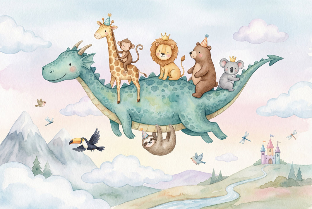 Flying Dragon Wallpaper Watercolor Removable Whimsical Wall Decor pattern artwork