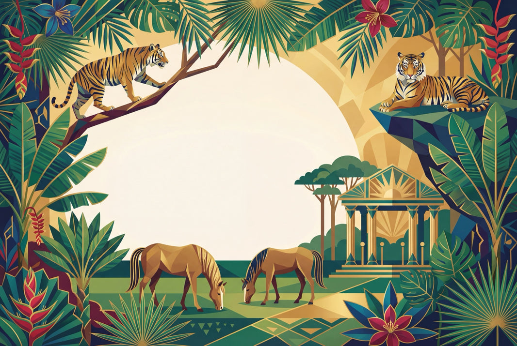 Tropical Jungle Wallpaper Art Deco Mural Tigers Removable Wall Decor pattern artwork