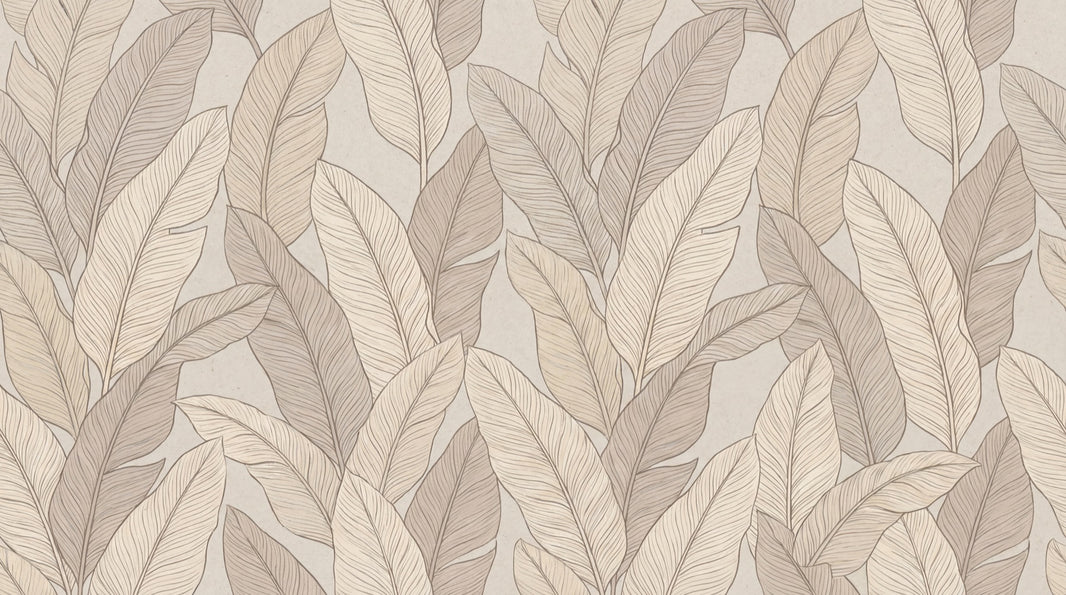 Beige Leaves Wallpaper Minimalist Modern Wall Decor pattern artwork