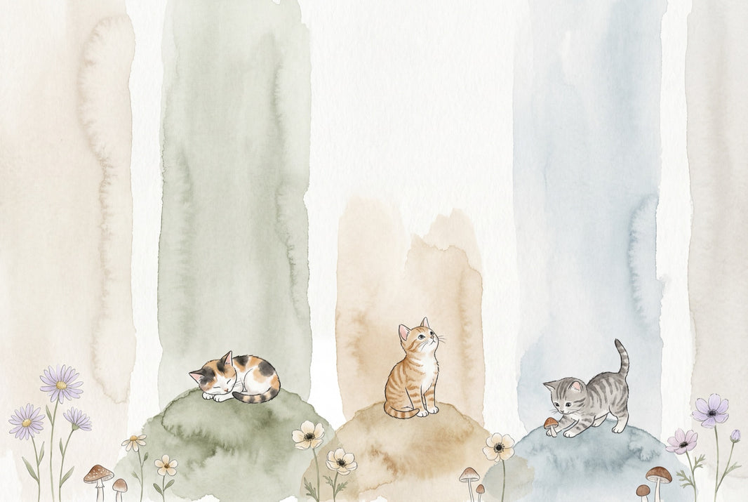 Kittens Wallpaper Watercolor Removable Pastel Wall Decor pattern artwork