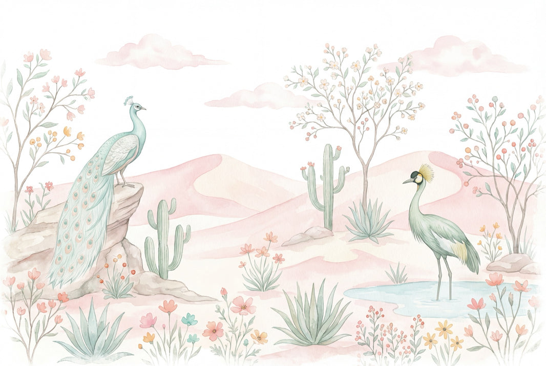 Pastel Desert Landscape Wallpaper Watercolor Pink Dunes Removable Wall Decor pattern artwork