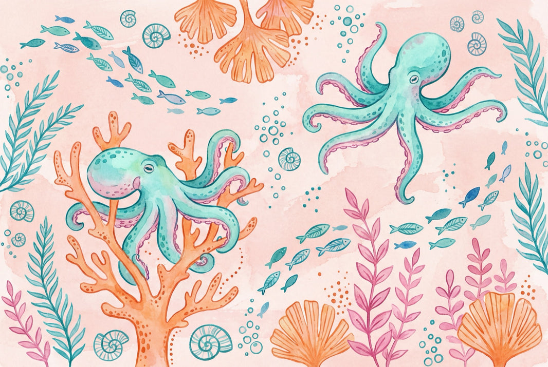 Underwater Wallpaper Octopus Coastal Removable Wall Decor pattern artwork