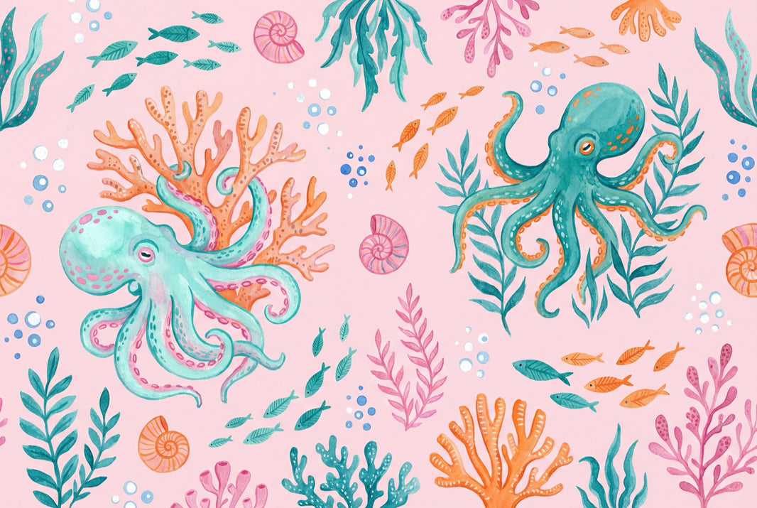 Underwater Wallpaper Octopus Pastel Wall Mural pattern artwork