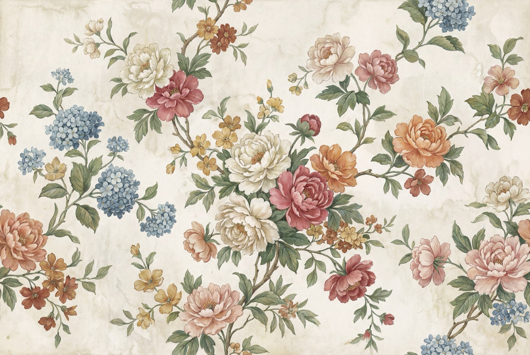 Vintage Floral Wallpaper Botanical Bouquet Peony Blossoms Removable Wall Decor pattern artwork