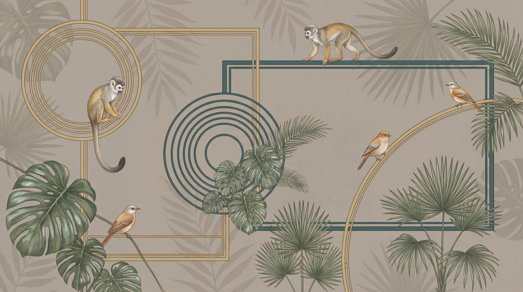 Art Deco Wallpaper Tropical Removable Geometric Frames Wall Decor pattern artwork