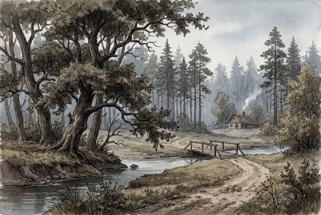 Woodland Landscape Wallpaper Watercolor Illustration Removable Forest Trees Wall Decor pattern artwork