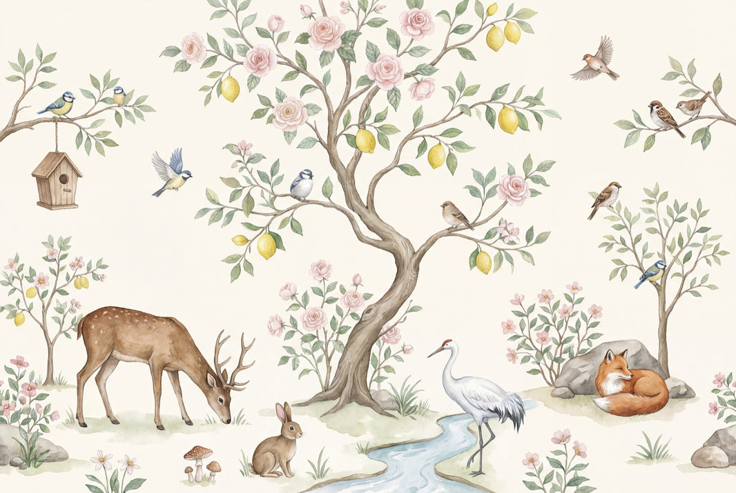 Woodland Wallpaper Floral Tree Removable Stream Wall Decor pattern artwork