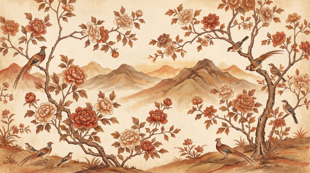 Peony Blossoms Wallpaper Floral Branches Removable Chinoiserie Inspired Wall Decor pattern artwork