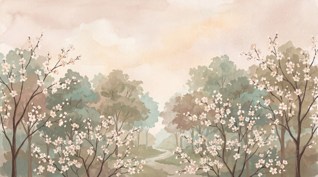 Misty Forest Wallpaper Watercolor Blossom Removable Wall Decor pattern artwork
