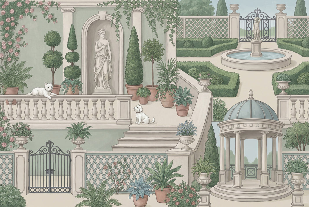Formal Garden Wallpaper Classical Courtyard Removable Gazebo Rotunda Wall Decor pattern artwork