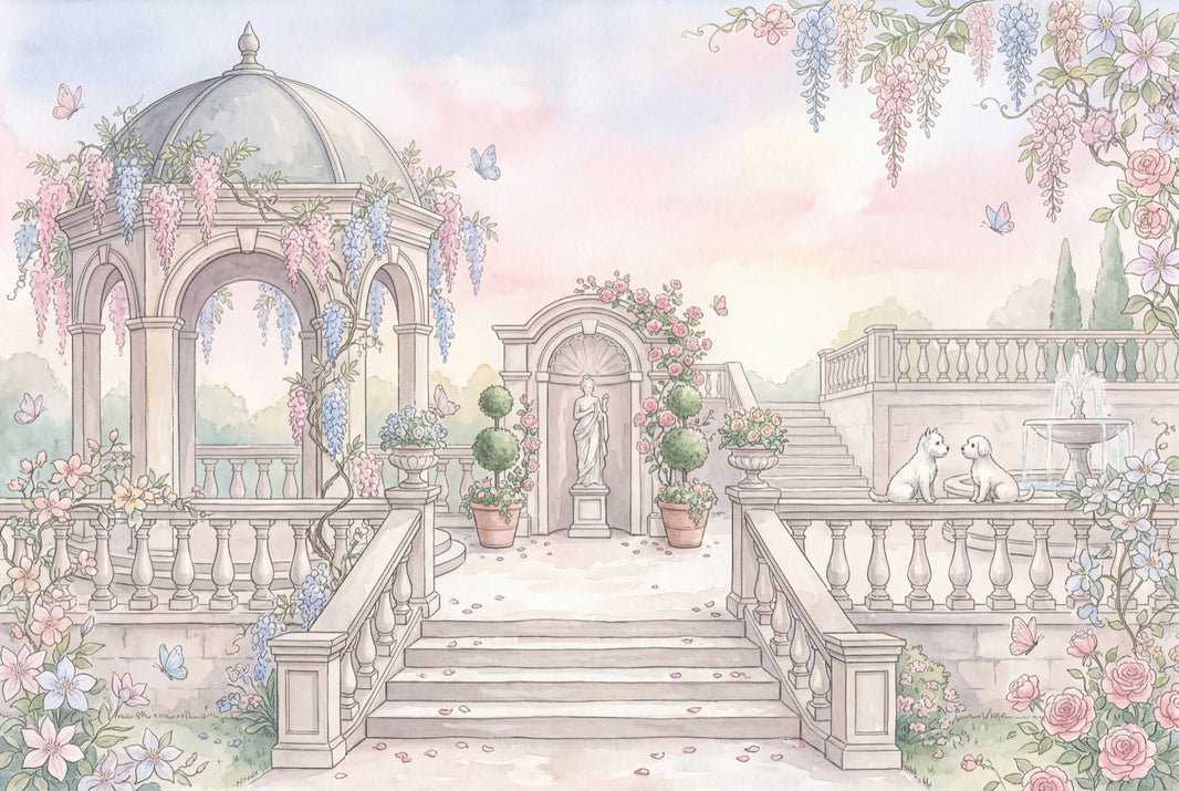 Pastel Garden Wallpaper Classical Terrace Gazebo Pavilion Wall Mural pattern artwork